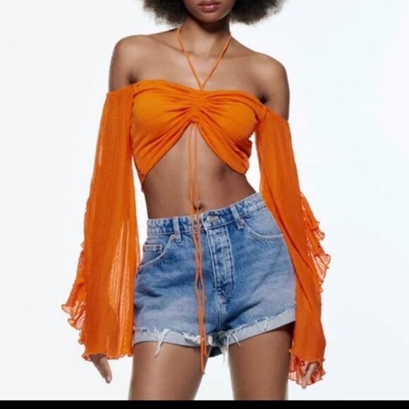 Zara Orange Off Shoulder Crop Top - Picture 3 of 9